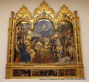 Galerie des Offices - Florence. Gentile da Fabriano, "Adoration des rois mages", 1423.  L'original se trouve au Louvre. 